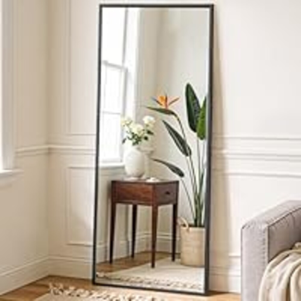 NEWBULIG Full Length Mirror 59.2"x16" for Bedroom, Full Body Mirror with Stand, Hanging or Leaning for Wall, Aluminum Alloy Thin Frame Floor Standing for Living Room, Long, Black