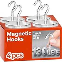 Magnetic Hooks 130 LBS (Pack of 4 Silver) - Heavy Duty Neodymium Hooks for Outdoor & Backyard Use - Strong Rare Earth Magnets for Cruise Cabins - Magnetic Hooks for Kitchen & Refrigerators