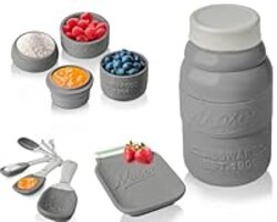 Comfify Mason Jar Kitchenware – 4 Measuring Cups, 4 Spoons, Spoon Rest – Vintage Ceramic in Gray