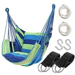 Hammock Chair Hanging Rope Swing Seat for Indoor Outdoor, Sturdy Cotton Weave Hammock Swing, Max 300Lbs Hanging Hammock Chair (Pole and Pillows NOT Included, Green)