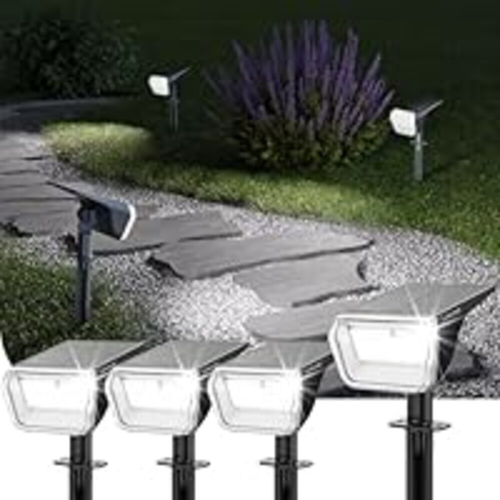 Linkind Solar Spot Lights Outdoor Waterproof IP67, 60 LED Solar Flood Lights 30% High Conversion Landscape Lighting for Garden Yard Pathway (4 Pack, Cool White)
