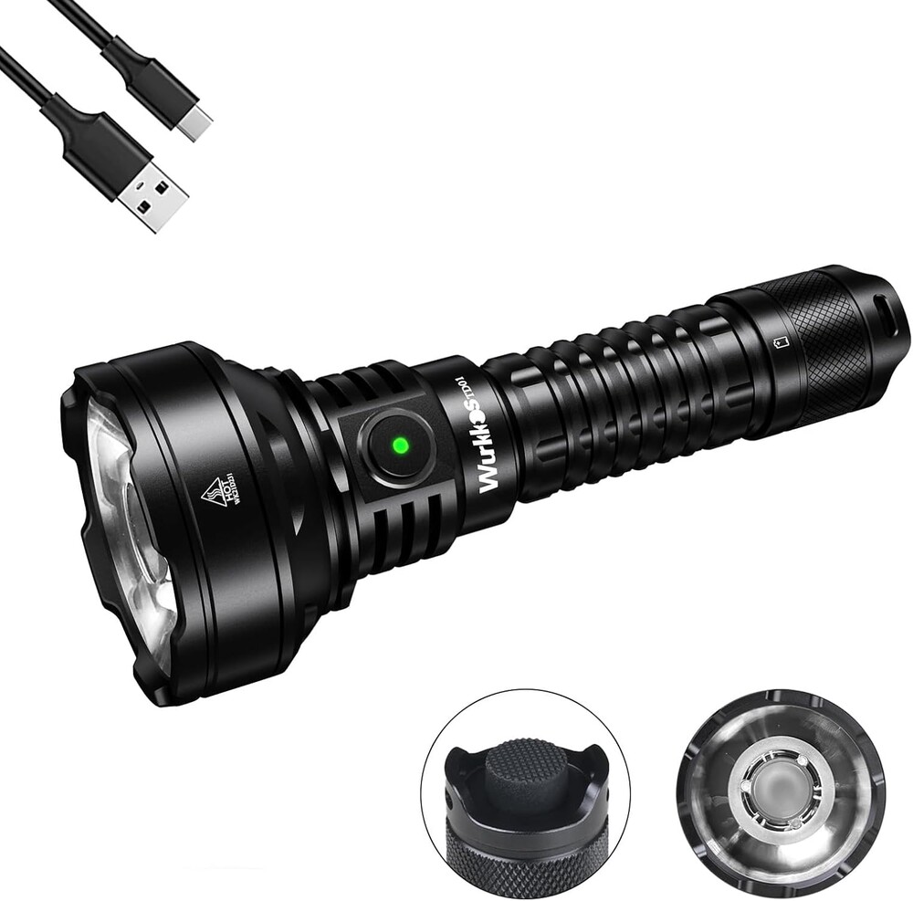 Wurkkos LED Tactical Flashlight Rechargeable - TD01C Spotlight Flashlight High Lumens SFT40 LED Super Bright 1800LM with Buck Regulated Driver IP68 1000M Longest Range USB C
