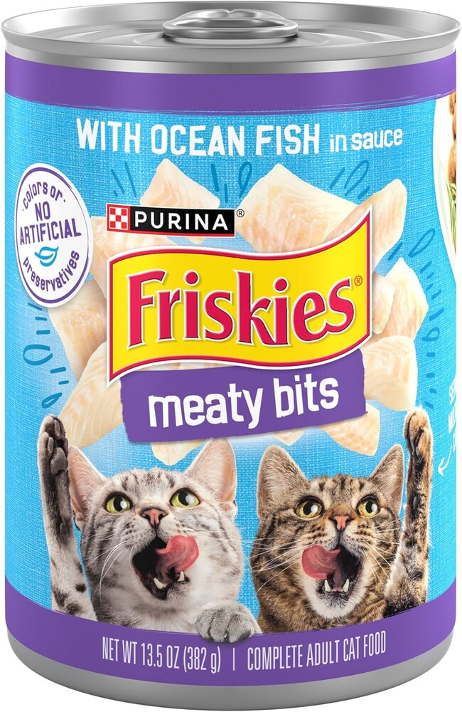 Purina Friskies Meaty Bits with Ocean Fish in Sauce Multi Cat Wet Cat Food - 13.5 Ounces (Pack of 12)