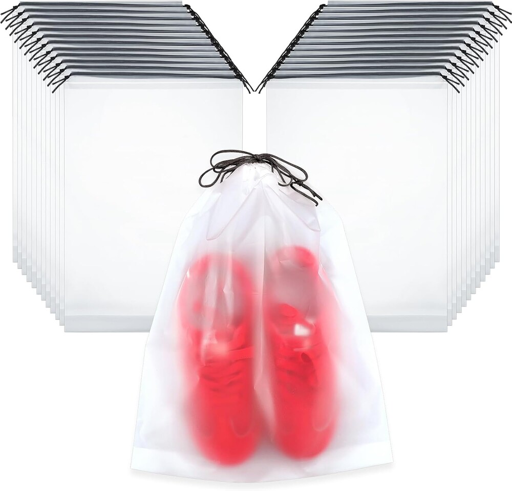 25 Pack Shoe Bags for Travel, 15.7" x 11.8" Large Clear Travel Shoe Bag Vacation Essentials Cruise Essentials Portable Drawstring Packing for Men & Women