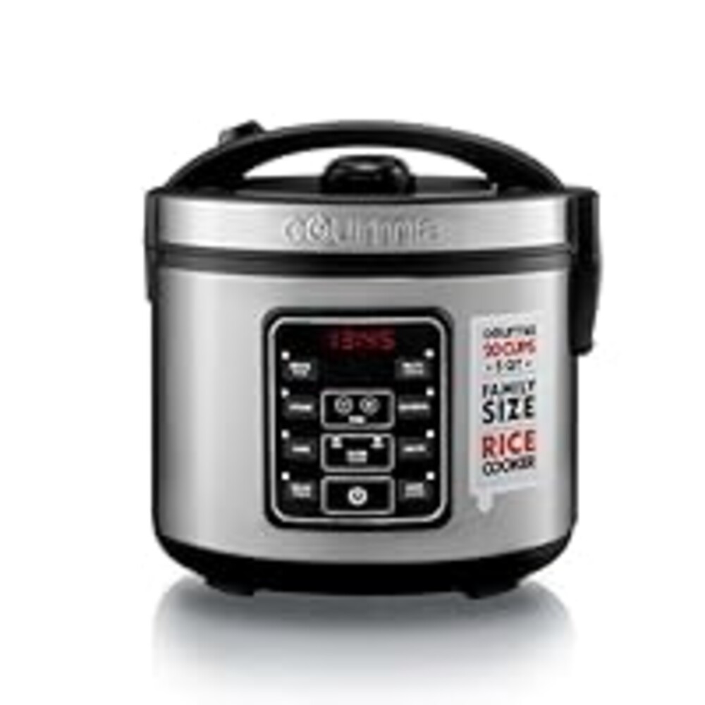 Gourmia Rice Cooker – 5 Qt Capacity, 20 Cup Cooked, 10 Cup Uncooked, Digital Controls, 6 Cooking Presets, Grain Cooker & Steamer, Nonstick Pot, Steam Tray, Delay Timer, Keep Warm, Stainless Steel