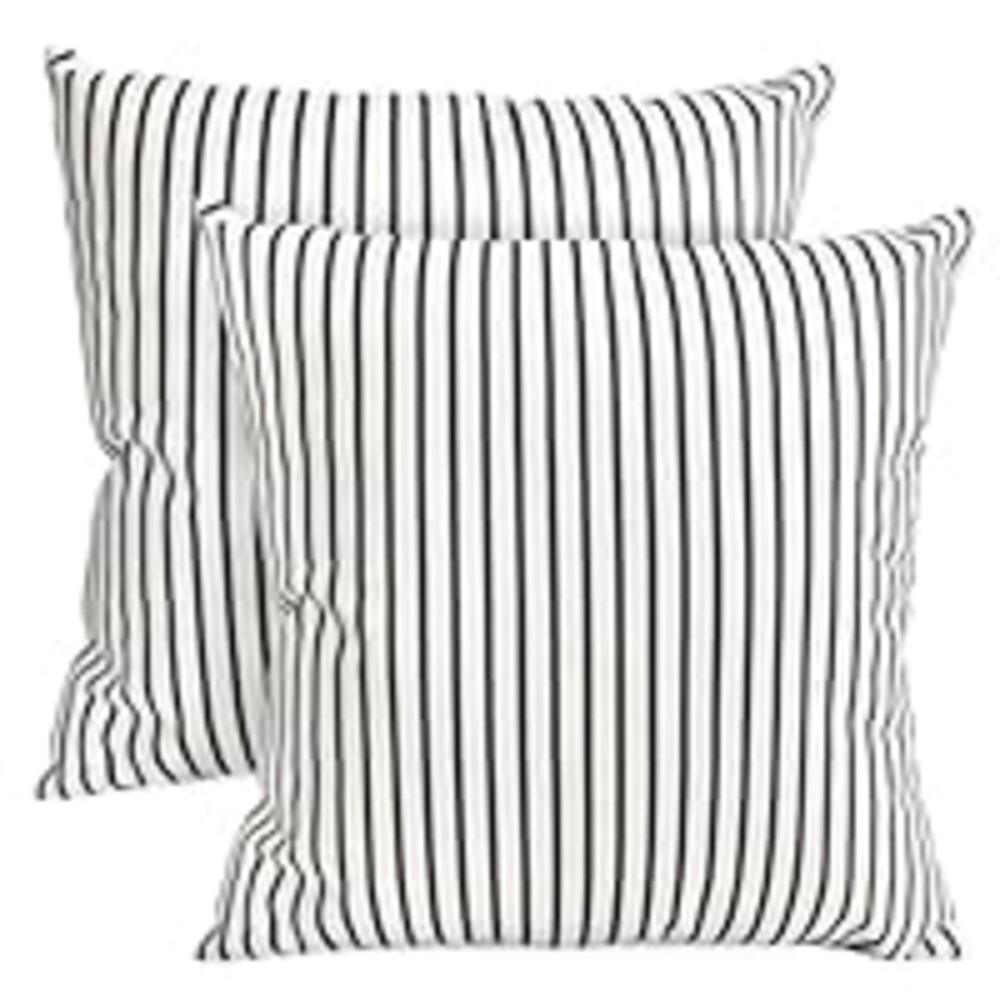 RYSMIYOU Decorative Throw Pillow Covers Set of 2 Black Striped Pillow Covers 16x16 Inch Throw Pillow Cover Linen Pillowcase Modern Farmhouse Outdoor Pillow Covers for Couch Sofa Bed Living Room