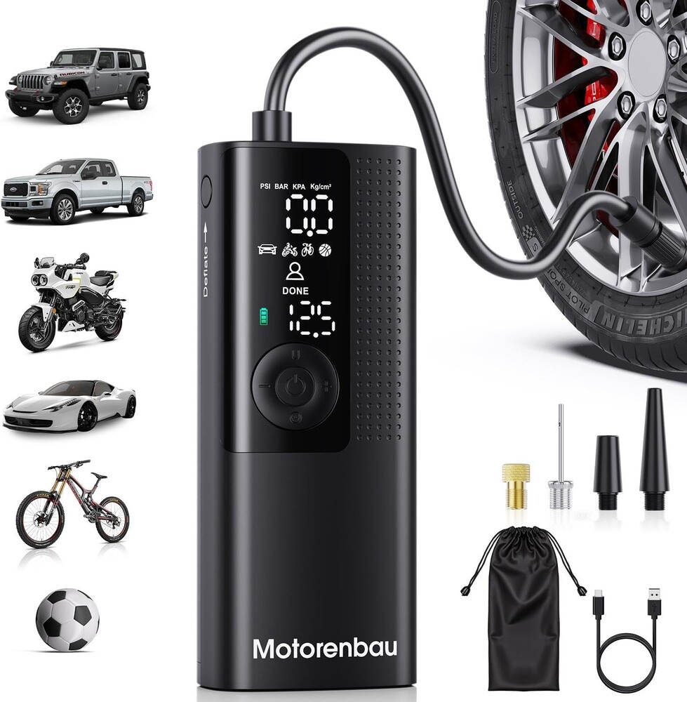 Tire Inflator Portable Air Compressor - Portable Cordless Mini Air Pump with Digital Pressure Gauge, 150PSI 3X Fast Inflation and Auto Shutoff Function Tires Pump for Cars