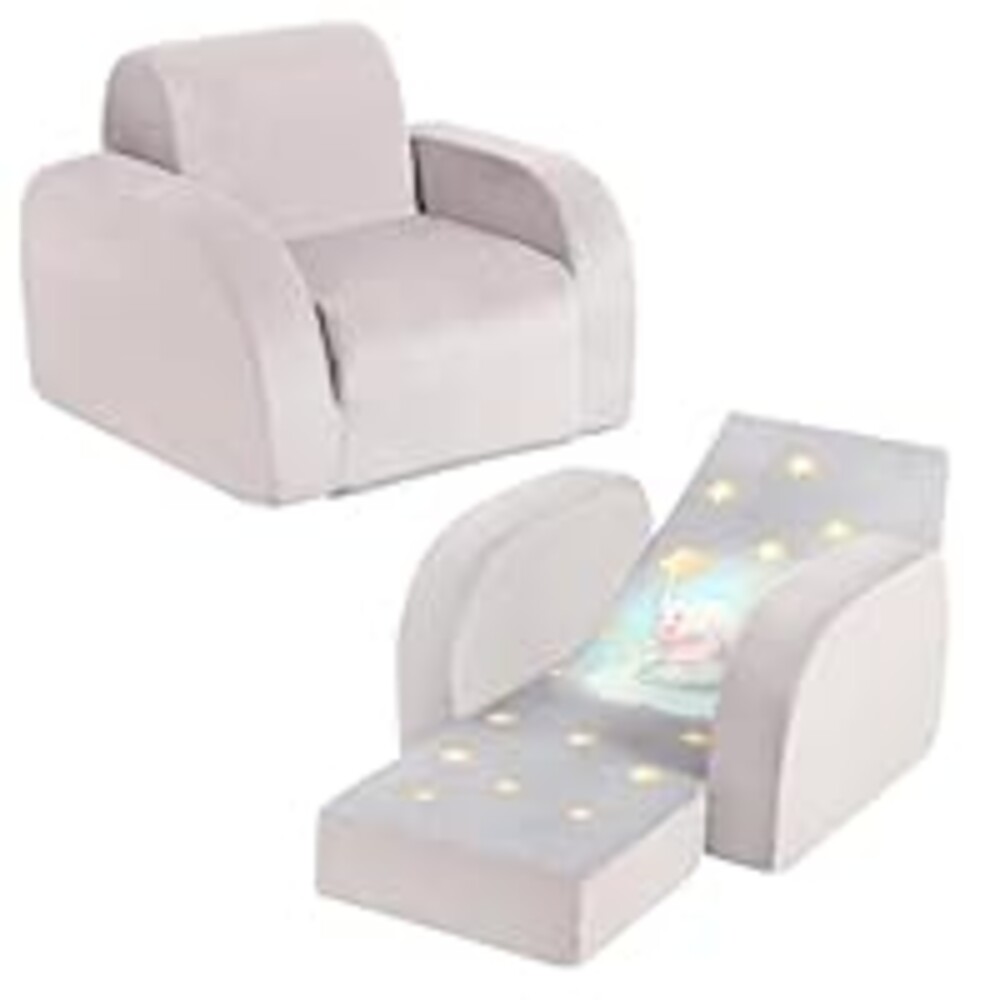 MOMCAYWEX Kids Sofa, 3-in-1 Flip Open Toddler Couch, Comfy Kids Lounger, Velvet Fabric, Grey