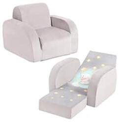 MOMCAYWEX Kids Sofa, 3-in-1 Flip Open Toddler Couch, Comfy Kids Lounger, Velvet Fabric, Grey