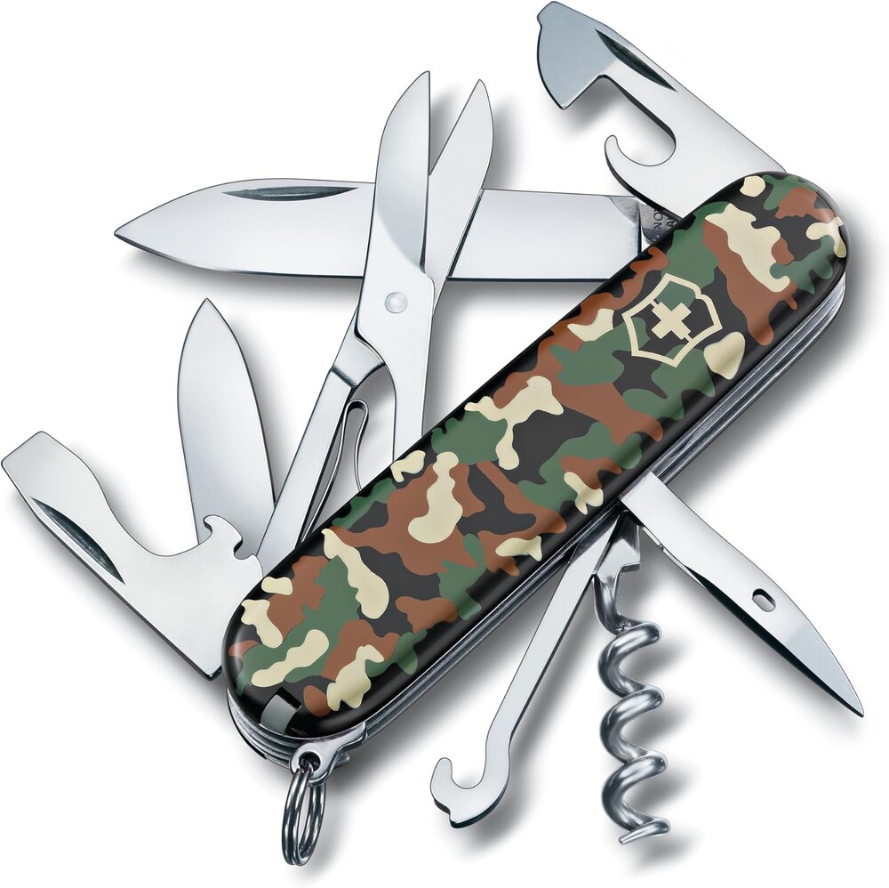 Victorinox Climber Swiss Army Knife, 14 Function Swiss Made Pocket Knife with 2 Blades, Corkscrew and Screwdriver - Camouflage