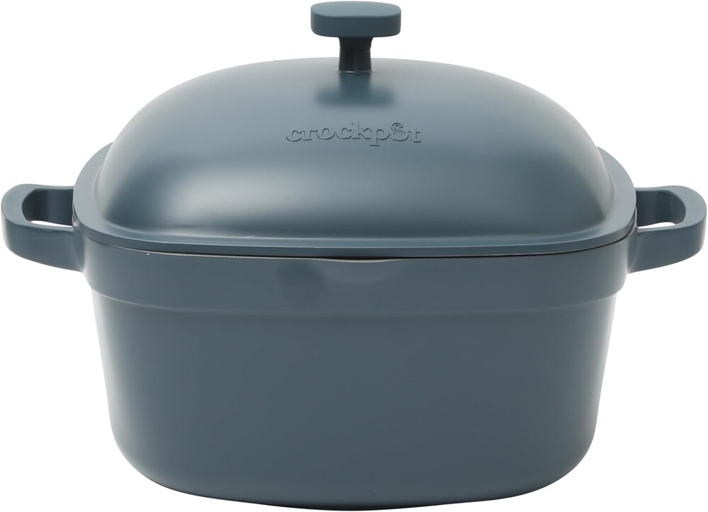 Crock-Pot Northvale Cast Aluminum Lightweight Durable 5.2 Quart Heavy Duty Dutch Oven Pot With Lid, Oven Safe, Dual Handles - Matte Blue