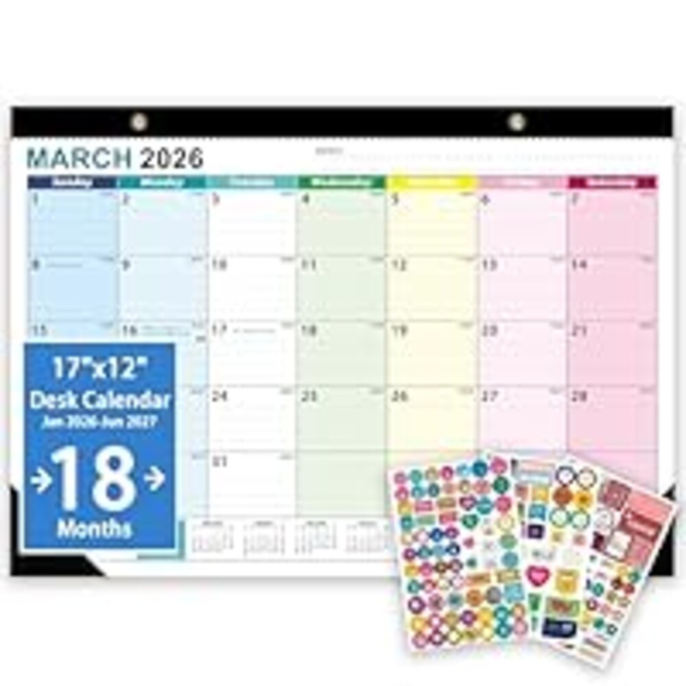 2026-2027 Desk Calendar - 18 Month Desk Calendar 2026-2027, Jan 2026 - Jun 2027, 17" x 12", Large Desk Calendar with Thick Paper, Large Blocks, Stickers, Home or Office Calendar for Easy Organizing