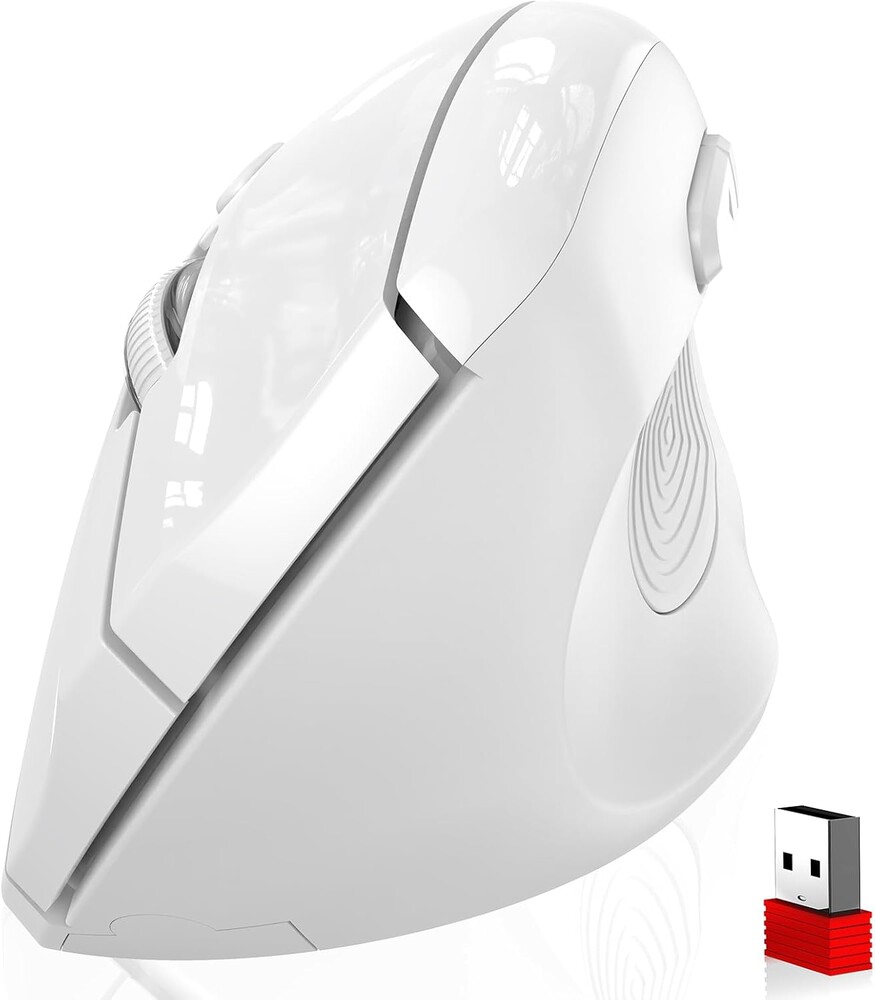 memzuoix Ergonomic Wireless Mouse, 2.4G Optical Cordless, 800/1200/1600 DPI, Vertical Computer Mouse for Laptop, Mac, PC, Desktop (Right Hand, Large) - White