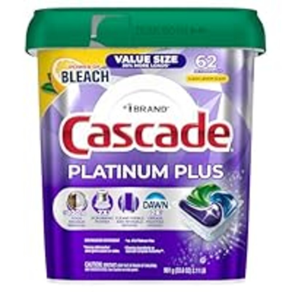 Cascade Platinum Plus Dishwasher Pods, Dish Detergent Soap, Clean Lemon Scent, 62 Count