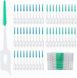 300 Pieces Dual-Use Interdental Brushes Soft Silicone, Disposable Dental Picks,Premium Dental Floss Picks for Effective Teeth Cleaning(200pcs Green+100pcs Blue)