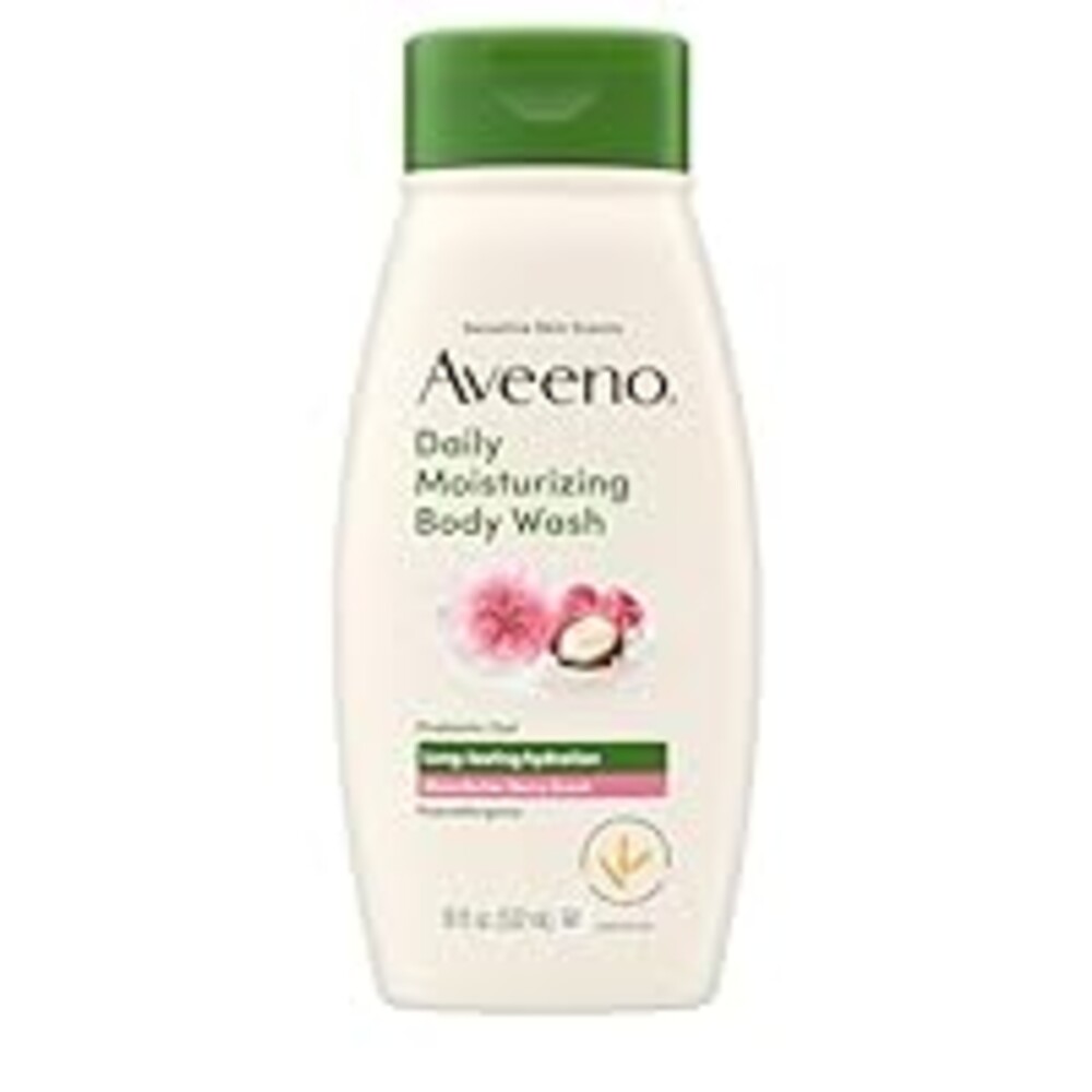Aveeno Daily Moisturizing Body Wash with A Shea Butter Berry Scent & Soothing Prebiotic Oat, Provides Long-Lasting Hydration for Sensitive Skin, Hypoallergenic, Paraben-Free, 18 fl. oz