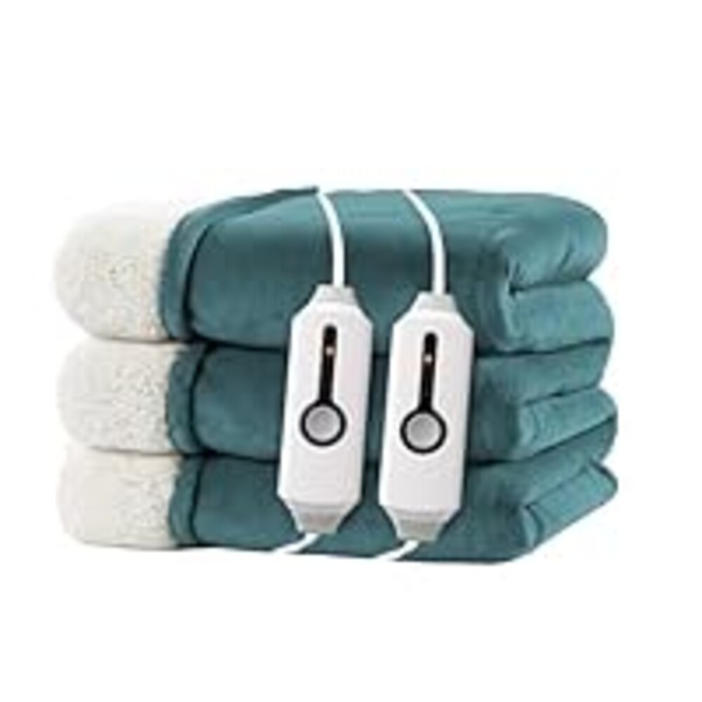 RALYSUN Electric Heated Blanket Queen Size 84"x90" - Dual-Sided with Microplush & Sherpa Fabric, 4 Heat Settings & 10 Hours Auto Off, Dual Controller, Machine Washable - Teal