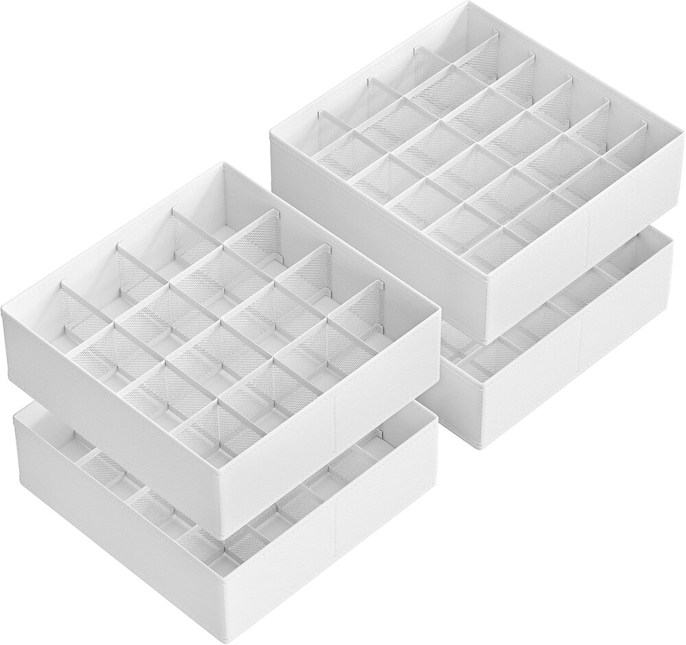 SONGMICS Set of 4 Drawer Organizers, Closet Organizers for Underwear, 80 Cells, Foldable Sock Holders, 11.8 x 11.8 x 3.9 Inches, for Storing Socks, Ties, Belts, Cloud White URUS011W01