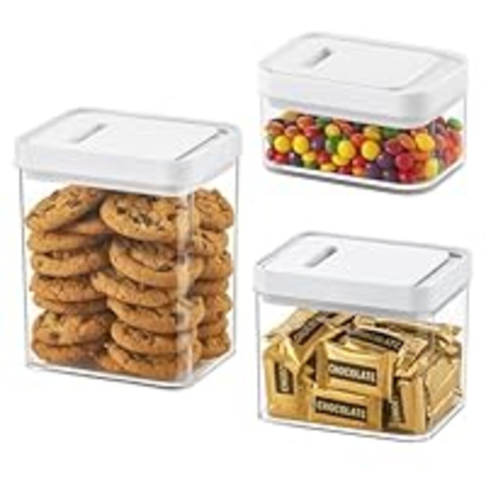 vacane Pump-Lock Airtight Food Storage Containers Set with Lids, 0.38/0.99/1.63Qt Plastic Cereal Containers, Stackable Kitchen Storage Containers Set for Flour Snack Sugar Coffee, Dishwasher Safe