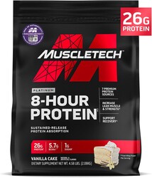 MuscleTech Platinum 8-Hour Protein Powder - 7 Premium Protein Sources with Whey & Casein Protein for Increased Lean Muscle, Strength & Improved Recovery - Vanilla Cake, 50 Servings
