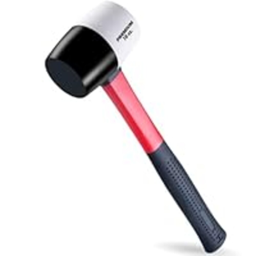 EFFICERE 16 oz. Premium White/Black Dual-Color Rubber Mallet Hammer | Solid Eco-Friendly Rubber Head, Durable Fiberglass Handle | Deliver Soft, Non-Marring and Non-Marking Strike for Delicate Surfaces