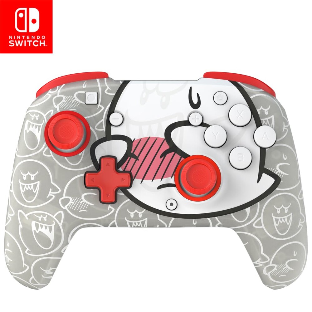 PDP Gaming REMATCH GLOW Wireless Nintendo Switch Pro Controller, Licensed, Nintendo Switch 2|Lite|OLED, Motion Controls, Rechargeable Battery Power, Glow in the Dark: Mario Boo-Hoo Ghost Red and White