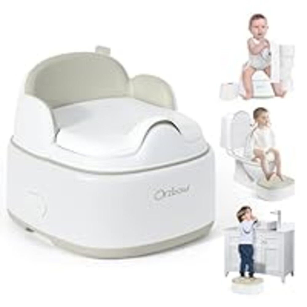 Orzbow 3-in-1 Potty Training Toilet, Detachable Baby Potty, As Toddler Toilet Seat, Chair, Step Stool for Boys & Girls 18+ Months, Potty Training Seat with Splash Guard, Lid, Easy Clean, Brown