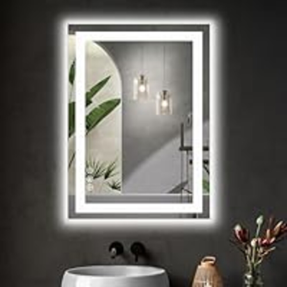 Sweetcrispy 24.1"x32.1" Smart Anti-Fog LED Bathroom Mirror with Front Light & Backlit, 3 Color Temperatures, Dimmable, Memory Function, Rectangle Modern Vanity Mirror