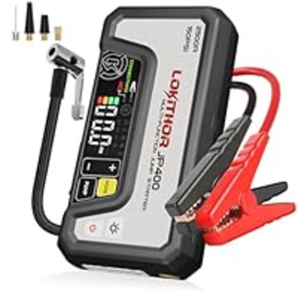 LOKITHOR JP400 Jump Starter with Air Compressor, 2500A 12V Portable Car Battery Booster Pack (8.5L Gas/6.5L Diesel) with ConnectMax Tech, 150PSI Tire Inflator, Auto-Shutoff & Dynamic Dwell (White)