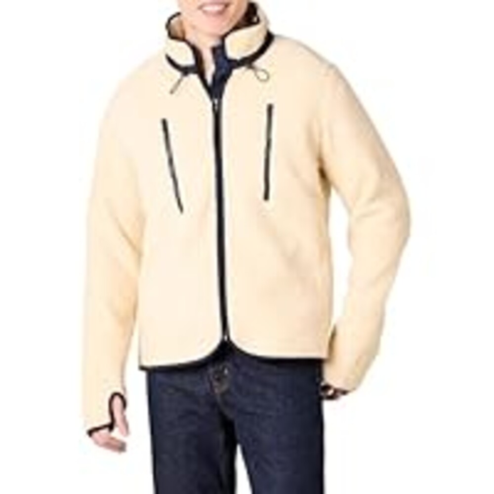 Amazon Essentials Men's Teddy Fleece Full-Zip Jacket, Beige, Large