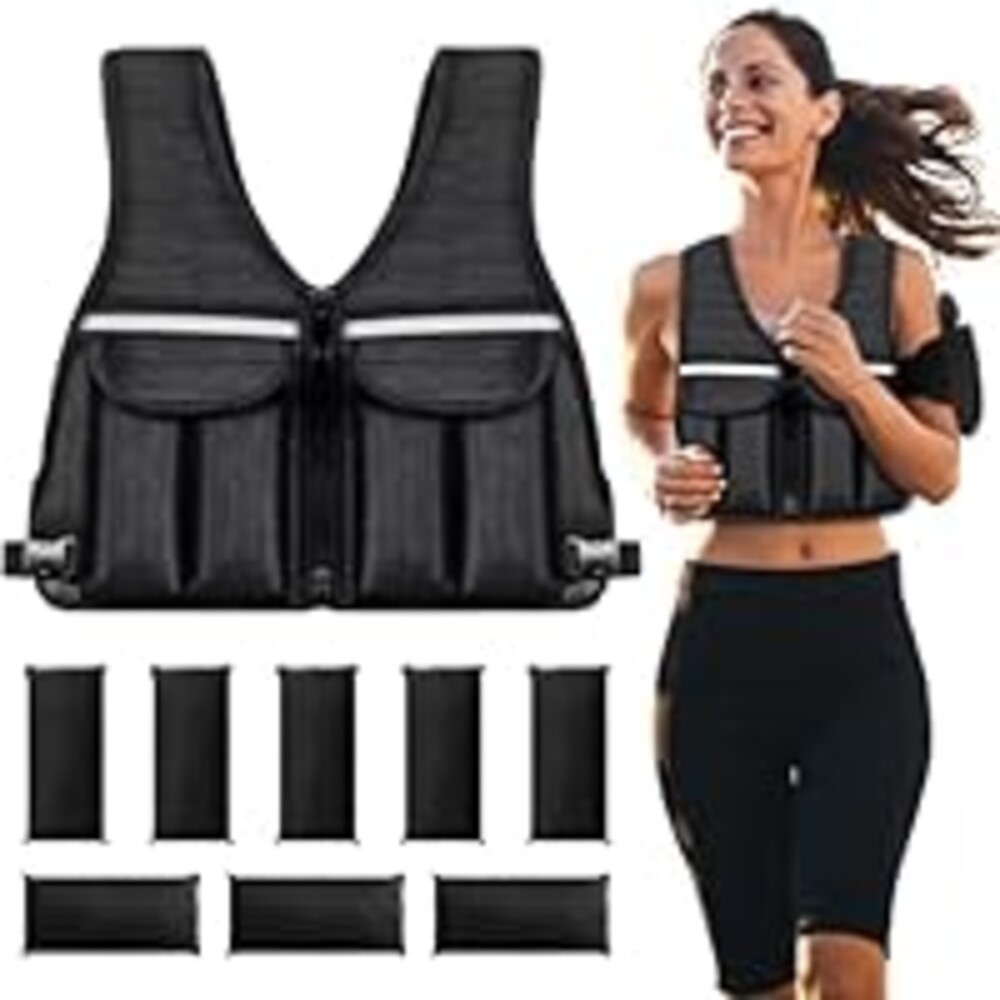 Prodigen Adjustable Weighted Vest 0-10 lbs for Women Men Weighted Vest for Running Walking Cardio and Strength Training with thick Shoulder Pads and Reflective Stripe