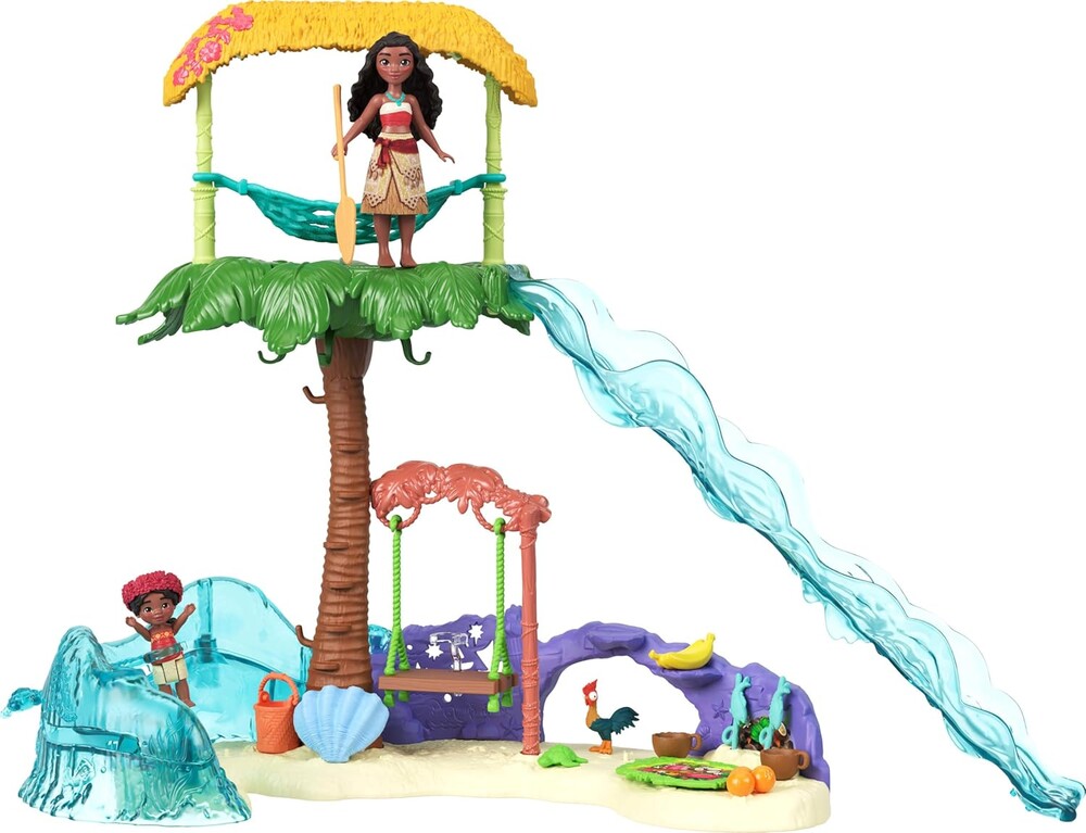 Mattel Disney Moana 2 Toys, Moana’s Island Adventure Playset with Moana & Simea Small Dolls, 2 Character Friends, 5 Play Areas & 8 Accessories