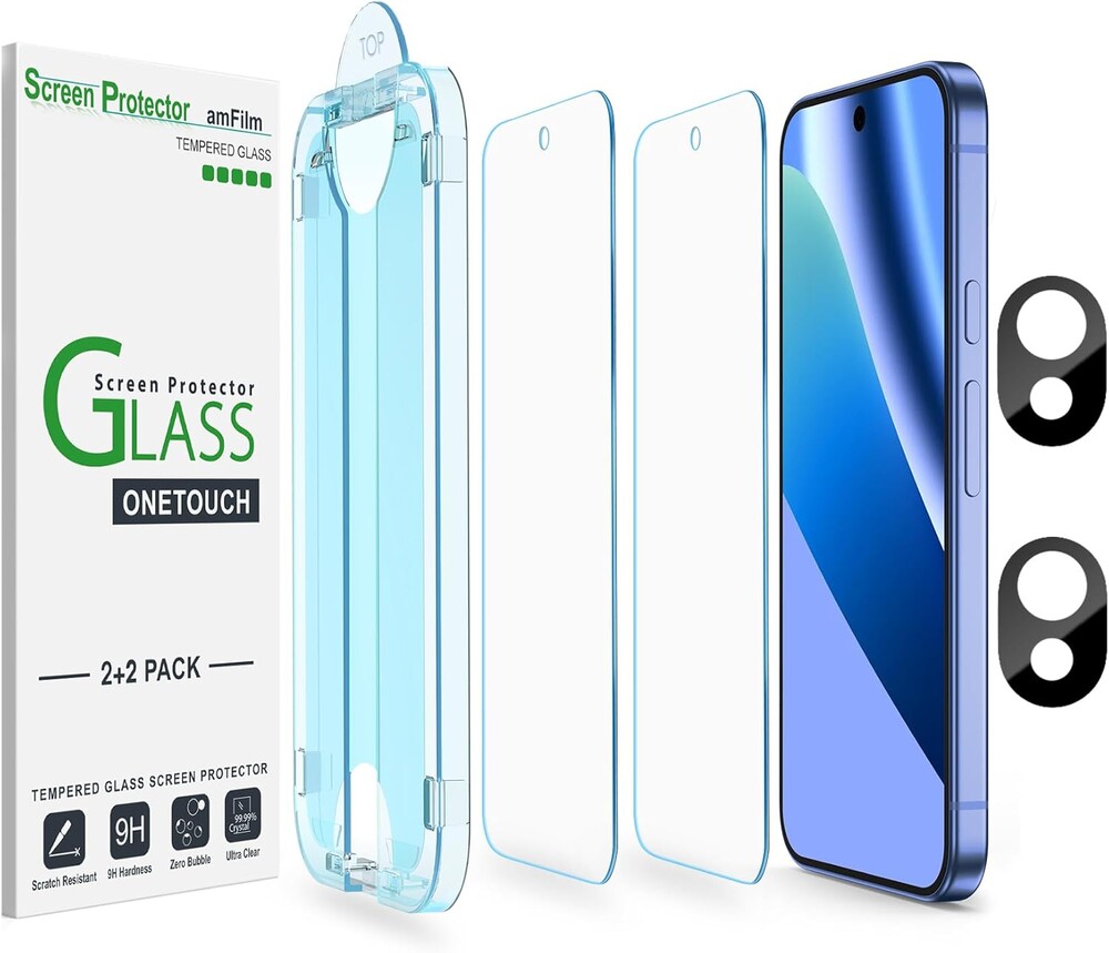 amFilm Auto-Alignment OneTouch for Google Pixel 10a [6.3"] Screen Protector + Camera Lens Protector, Tempered Glass, 30 Seconds Installation, Bubble Free, Case Friendly, Anti-Scratch [2+2 Pack]