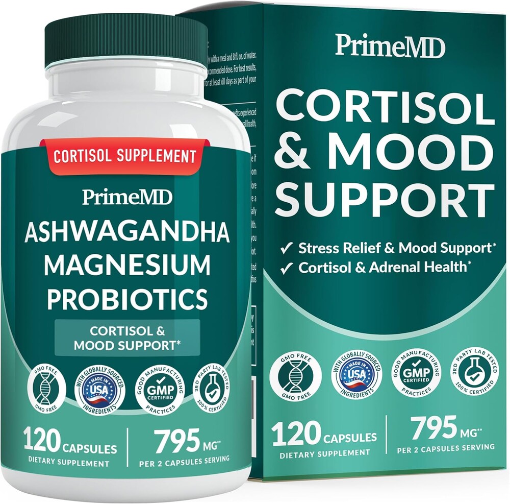 5-in-1 Cortisol Supplement for Women and Men with Ashwagandha for Calmness, Focus, and Adrenal Support Supplements with Shilajit Extract, Magnesium Glycinate, Probiotics (120 ct) (Pack of 1)