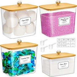 Lifewit Laundry Pods Container with Lid, Dryer Sheet Holder, Room Organization Storage for Coffee Pods Kcup Washing Powder, Scent Booster Beads, 2600 +2000ml/0.53+0.7gal，Natural,4 Pcs