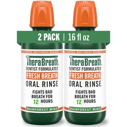 TheraBreath Fresh Breath Mouthwash, Rainforest Mint, Alcohol-Free, 16 Fl Oz (2-Pack)