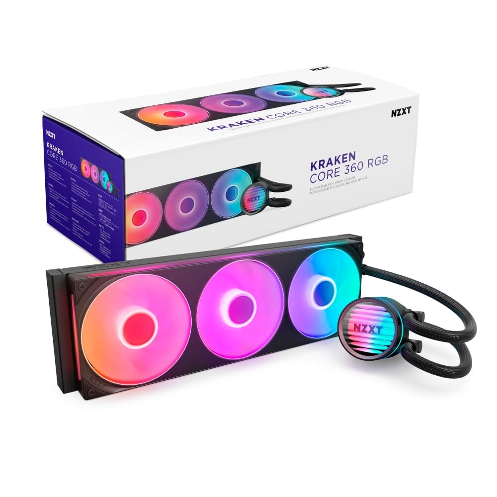 NZXT Kraken Core 360 RGB - AIO CPU Liquid Cooler - 360 mm Radiator - 360 mm Single-Frame Fan - Compatible with AMD® AM5/AM4 & Intel® LGA 1851/1700/1200/115X - Black
