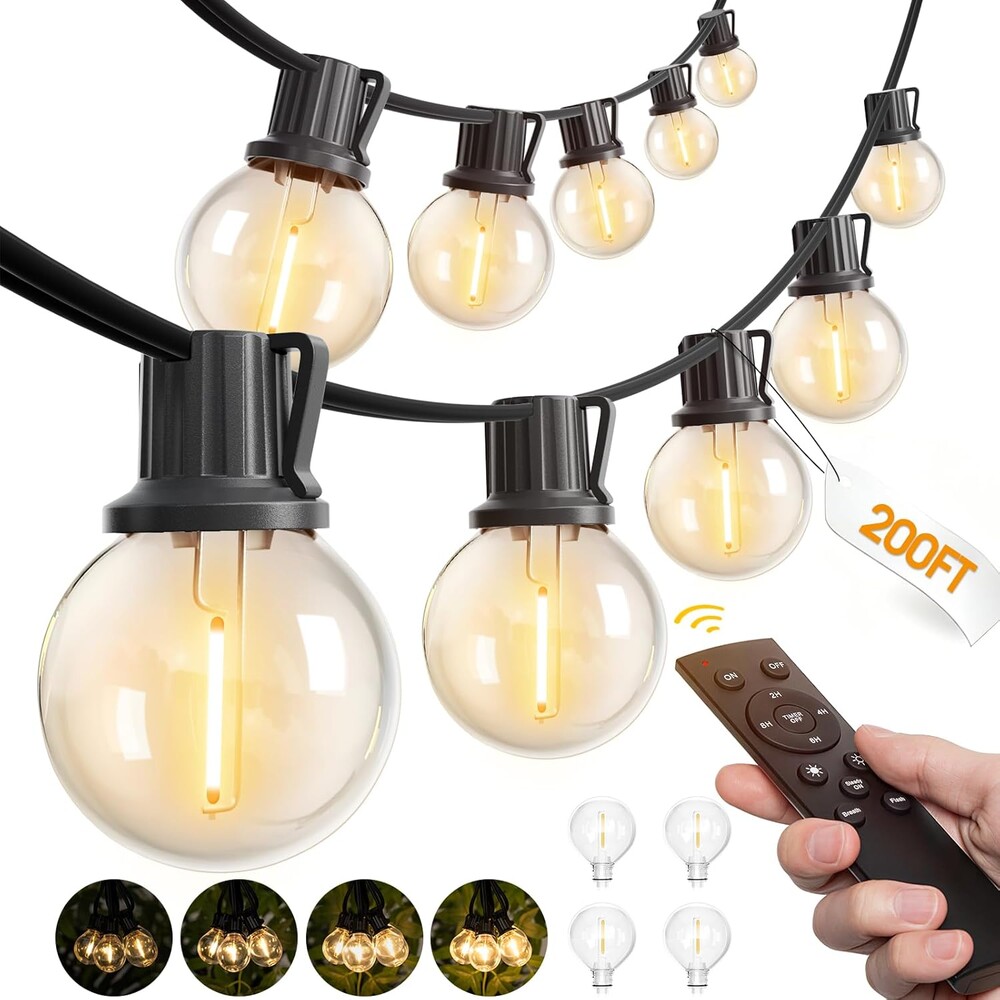 addlon 200FT Outdoor String Lights G40 with Remote Control, Dimmable Patio Globe LED Lights Waterproof Shatterproof, Hanging Outside Lighting for Backyard, Garden, Deck, Balcony, Porch, Café, Bristo