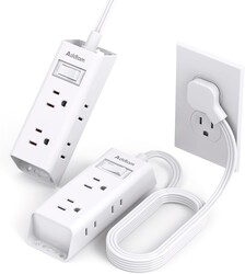 Cruise Essentials - Flat Plug Power Strip, Addtam 5 ft Ultra Flat Extension Cord with 6 Outlets Extender, No Surge Protector for Cruise Ship, Travel, Dorm, Home Office, ETL Listed,2 Pack