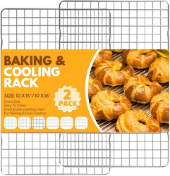 2 PCS Cooling Racks for Cooking and Baking, 15x10 Inches Stainless Steel Cooling Rack, Sheet Pan with Wire Rack for Baking Sheet, Bacon Rack Oven Safe Fits Jelly Roll Sheet Pan