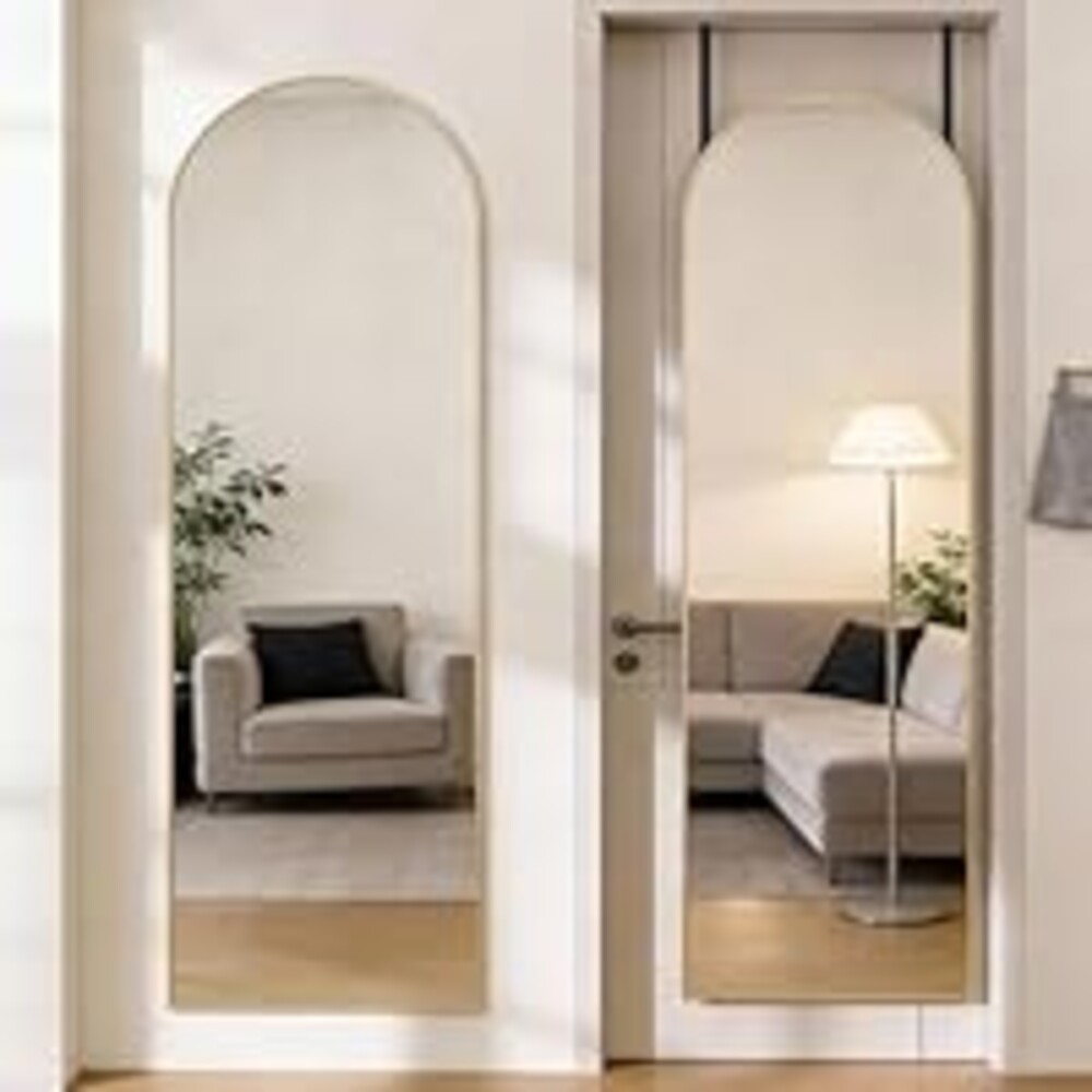 DUMOS Full Length Mirror 47x14 Inches - Arched Full Body Door Hanging Wall Mounted Aluminum Alloy Frame Mirror for Bedroom, Dressing Room, Entryway, Gold