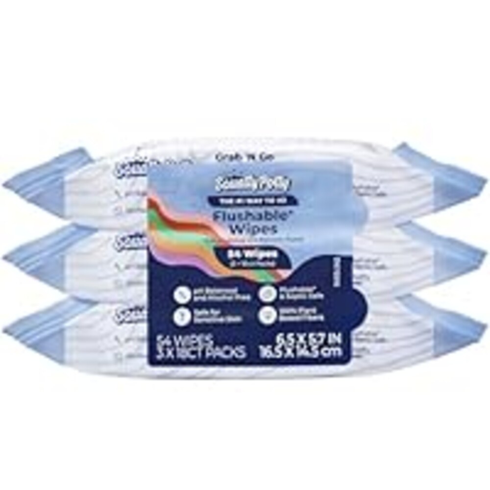 Squatty Potty Flushable Wipes for Travel or On the Go - 3 Pack (54 Total Wipes) - 99% Water & Plant-Based - Green Tea, Cucumber & Aloe Spa Scent - pH Balanced - Septic Safe Adult Wet Wipes