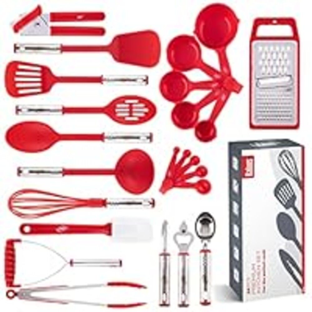 Kitchen Utensils Set, Cooking Utensil Set Kitchen Gadgets, Pots and Pans set Nonstick and Heat Resistant, 24 Pcs Nylon and Stainless Steel, Spatula Set, Apartment Essentials Kitchen Cookware Sets