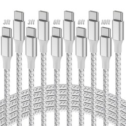 USB C to USB C Cable, 5-Pack [3/3/6/6/10FT] 60W USBC Fast Charging Cable Nylon Braided Type C Charger Cord for iPhone 17/16/iPad Pro/MacBook Air and More
