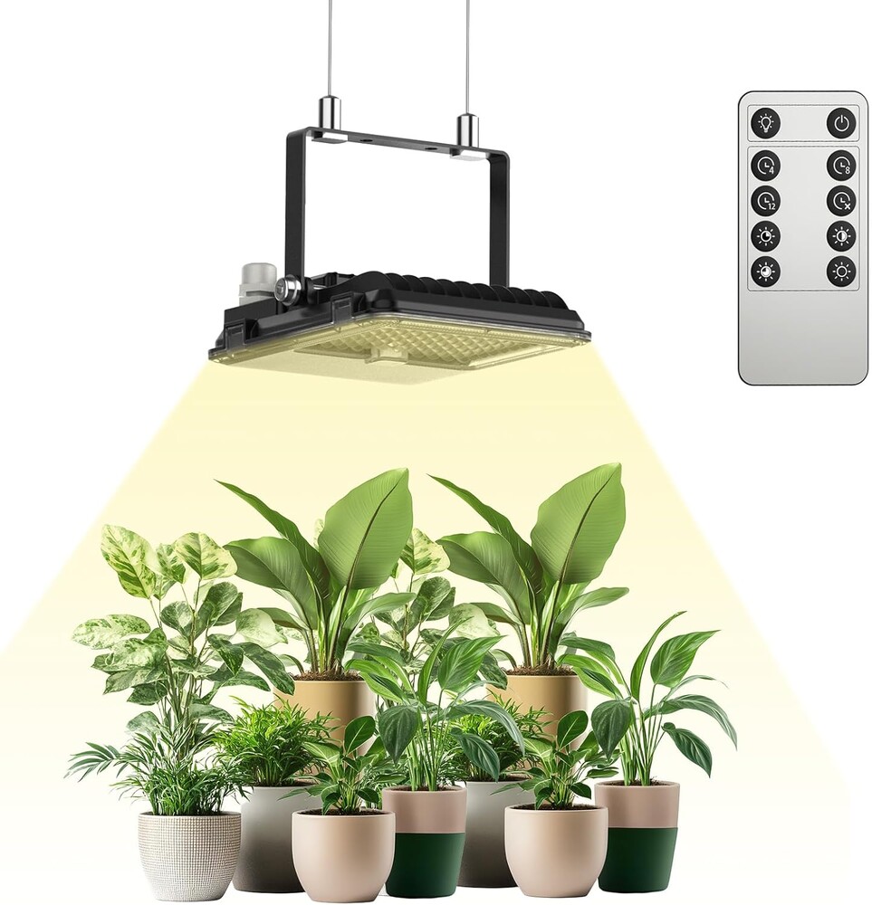 SANSI Dimmable LED Grow Light, 3000K 5000K 660nm 730nm Full Spectrum 45W (340W Equiv.) with Remote, Auto On Off Timing 4 8 12 Hrs, IP65 Waterproof Plant Light