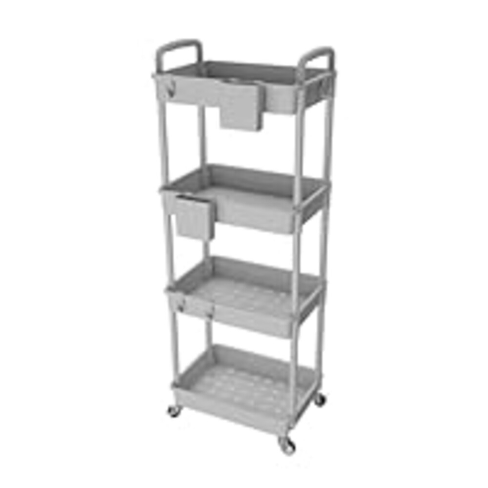 4 Tier Rolling Utility Cart with Handle,REBECAT Utility Cart Made of Multifunctional Storage Organizer Tool for Kitchen,Bathroom,Living Room,Office(Gray)