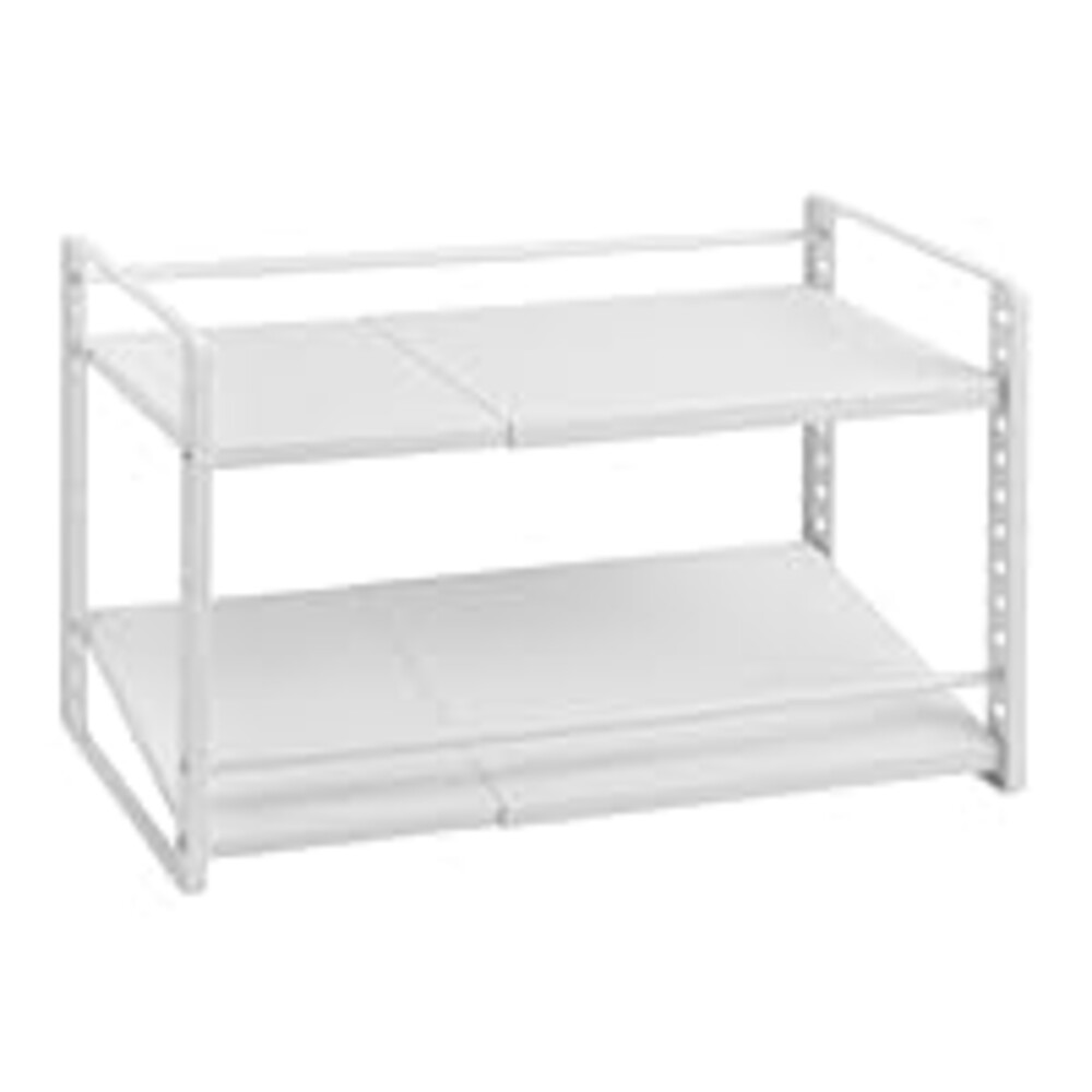 Selosiz Expandable Adjustable 2-Tier Cabinet Shelf Organizer, White Metal Kitchen Pantry Countertop Storage Rack, Height Adjustable