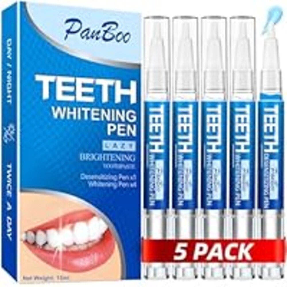 Teeth Whitening Pen 4+1(5 Pack), 70+ Treatments, Use Twice a Day Up to 1-6 Shade Whiter in 1-2 Weeks, 4 Whitening Pens plus 1 Desensitizing Pen, Effective, Painless and Enamel Safe Teeth Whitening Gel