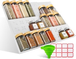 2-Pack Expandable Spice Drawer Organizer (11"-22"), 3-Tier Angled Seasoning Rack for Kitchen, Sturdy Vented Insert with Labels & Funnel, Fits Standard & Biger Spice Jars (Jars Not Included) WH