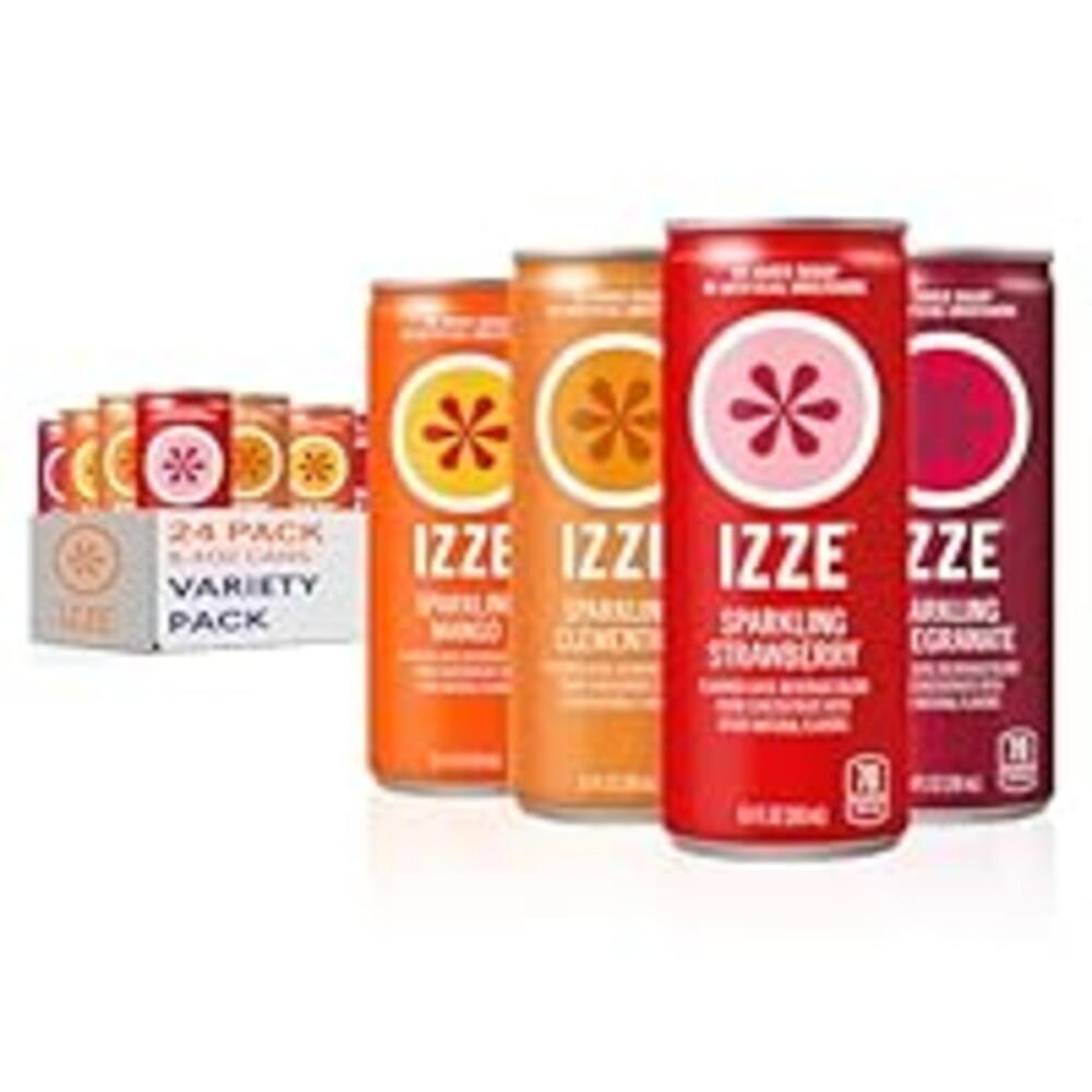 IZZE Sparkling Water Juice Beverage Blend, Dawn Variety Pack, Mango, Clementine, Strawberry, Pomegranate, No Sugar Added, 8.4 FL OZ, 24 Cans